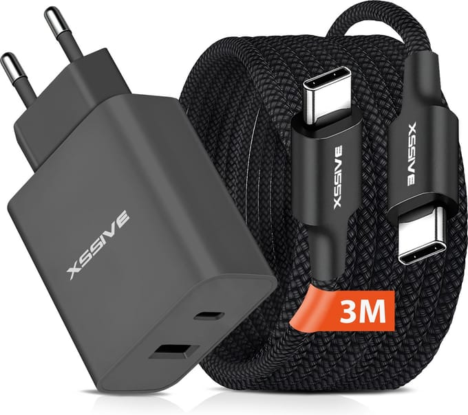 Snellader - 3 Meter - Geschikt voor iPhone 15, 16 en Samsung Galaxy - USB-C Adapter met USB C naar USB C Kabel