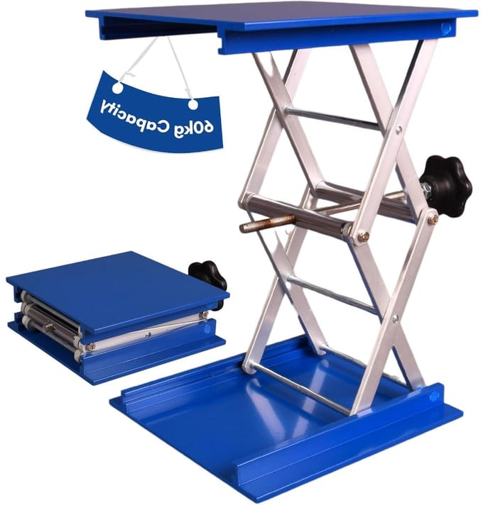 Lab Jack - Schaarlift Hefplatform - Laboratoriumwerk - Roestvrijstalen schaarlift - 150 mm x 150 mm - Blauw