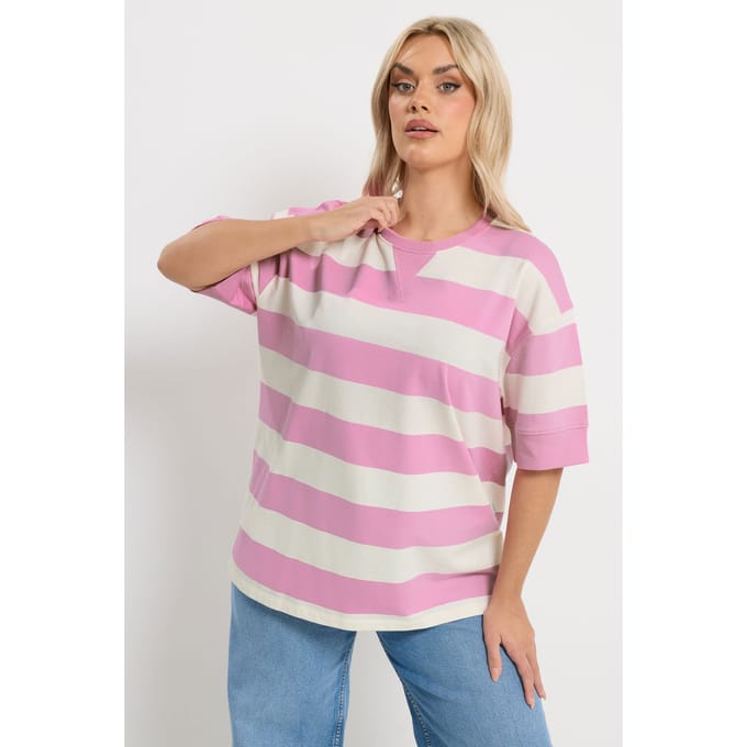 Yours Roze Gestreept Tshirt Van Dikke Stof Size 48