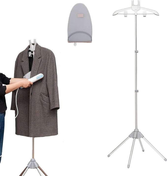 Handheld kledingstomer standaard - telescopisch statief en kleerhanger - lichtgrijs