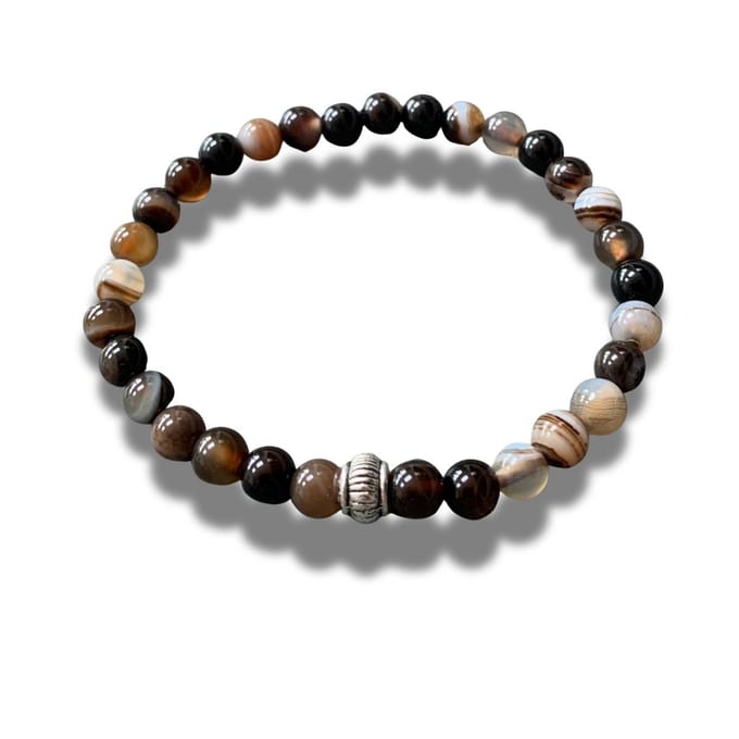 Armband - natuursteen - koffie agaat - zilverkleurig element - 6 mm 19 cm