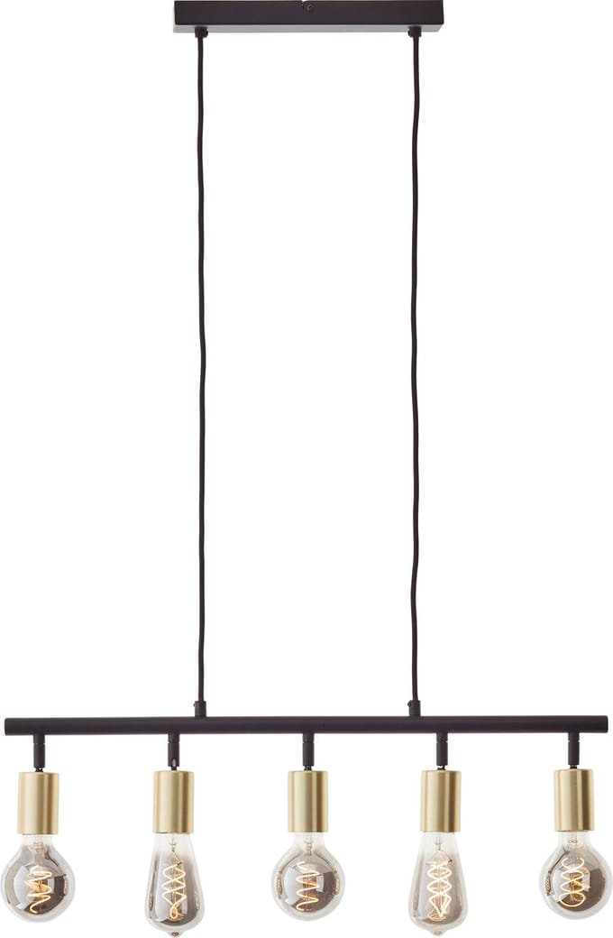 Tiffany bar hanglamp 5 lampen mat zwart/geborsteld goud 5x A60, E27, 28 W