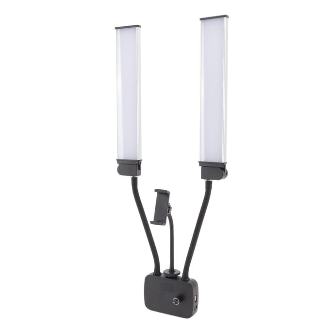 LED Vullicht 3200K tot 5600K Dubbele Armen Helderheid Verstelbaar USB met Telefoonhouder Video EU Plug white