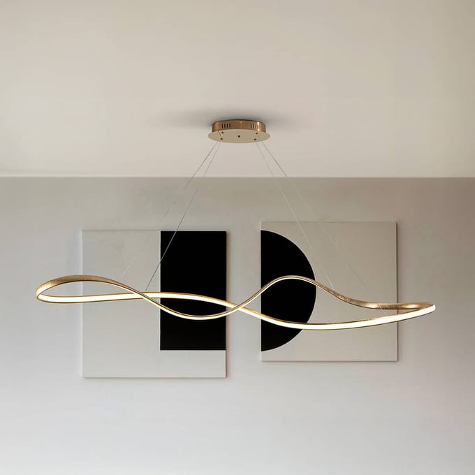 Schuller Valencia LED hanglamp Lia, goudkleurig, CCT, afstandsbediening, metaal