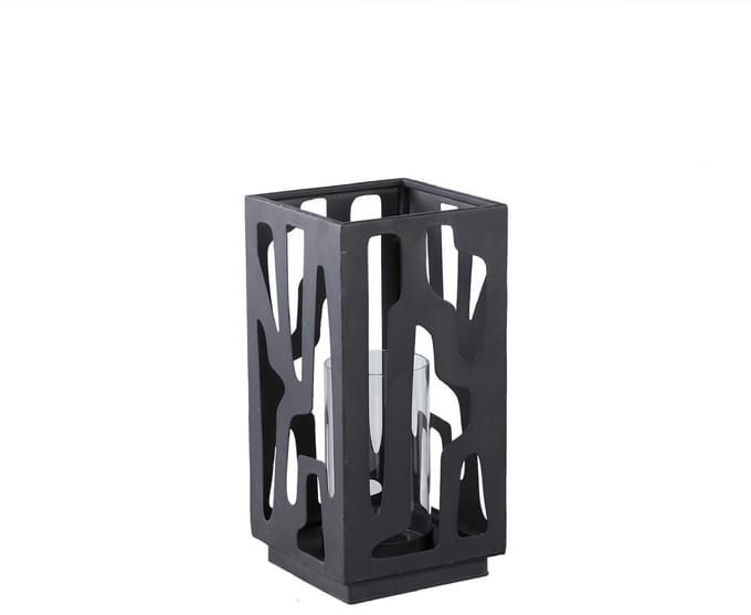 PTMD Windlicht Dewey - 16x16x32 cm - Ijzer - Zwart