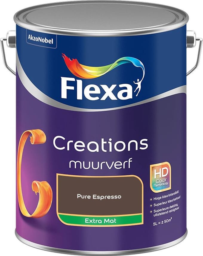 Flexa - Creations Muurverf Extra Mat - Pure Espresso - Mengverf - 5 L