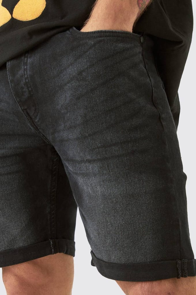 Skinny Stretch Denim Shorts in Zwart | Black | Size 32