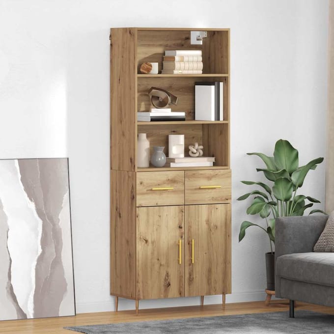 vidaXL - Highboard - Artisan - Eiken - 69,5 - x - 34 - x - 180 - cm - Bewerkt - hout