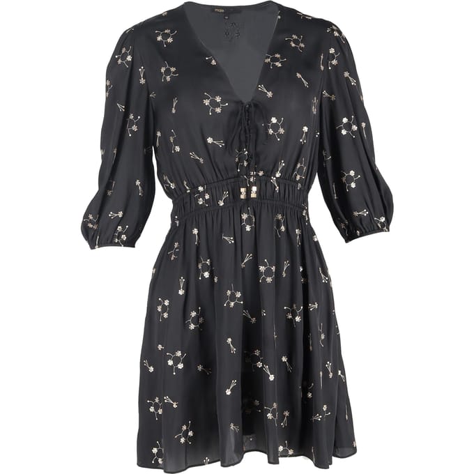 Maje mini-jurk met pailletten en V-hals in zwart polyester