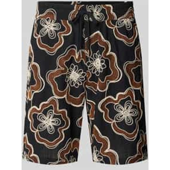straight fit korte broek met all-over bloemenmotief stitching