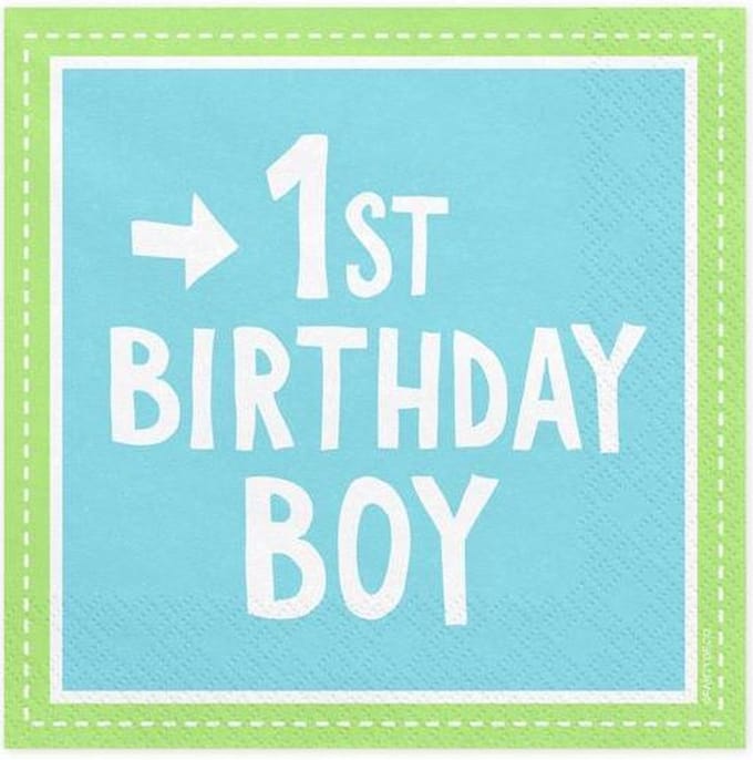 PartyDeco - Servetten - 1st Birthday Boy, 33x33 cm