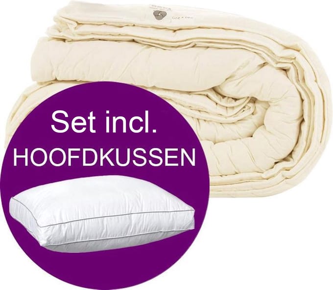 Wollen Dekbed 4-Seizoenen + Hoofdkussen - Eenpersoons - 140x220 cm - Set