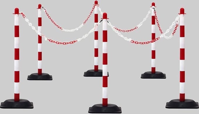 Afzetpalen set – 6 palen incl. 25 meter ketting - Rood/wit