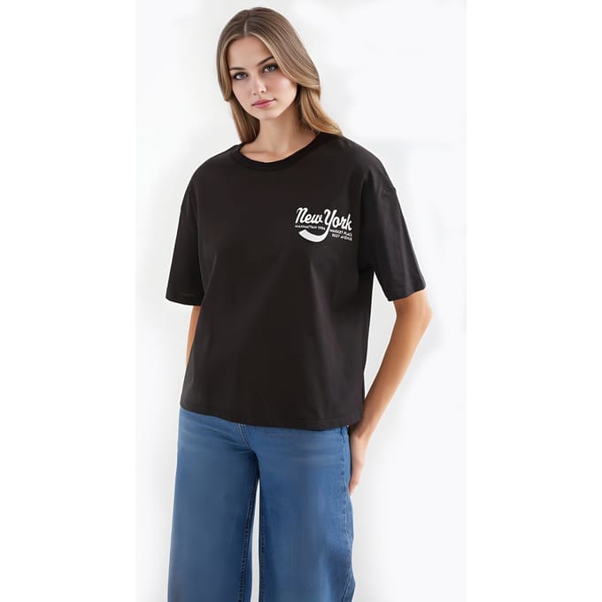 Geprinte Crew Neck Losse Fit T-Shirt