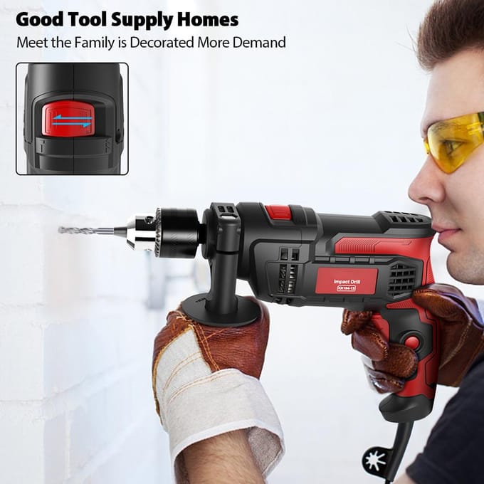 Hamerboor Klopboormachine 850W 3000 RPM Hand elektrische boormachine met 360 graden draaibare handgreep Hamer en US Plug