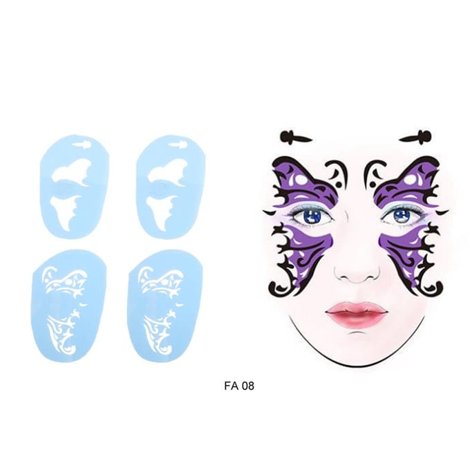 6 Stijlen Set Gezichtsschilderij Stencil Herbruikbaar Tattoo Cosmetisch Schildergereedschap white
