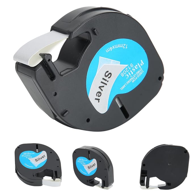 Labeltape voor Dymo 12mm Zilveren Achtergrond Zwarte Letters Labelmachine Accessoires 91208