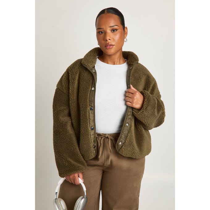 boohoo Dames Plus Teddy Bontjas | Khaki | Maat: 18