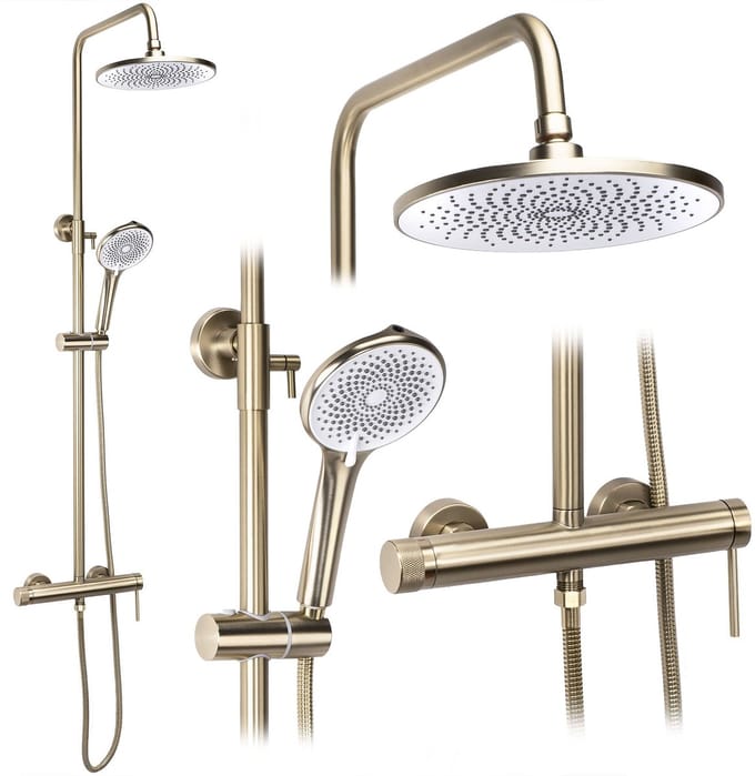 Rea Foss Messing Met Douchekraan - Regendouche - Geborsteld Goud - 33X9X131Cm