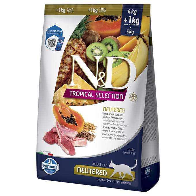 Voordeelpakket: 2x5kg N&D Cat Tropical Selection Gecastreerd met lam droogvoer voor katten