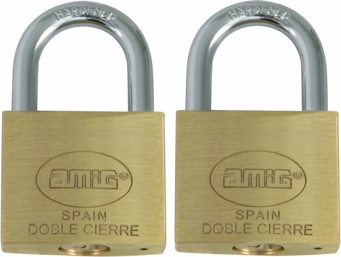 Amig Hangslot met 2 sleutels - 2x - 20 mm - messing - kofferslot