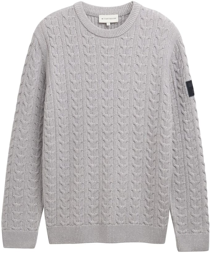 Tom Tailor - Gebreide trui met kabelpatroon - Maat XXXL - grey offwhite plated