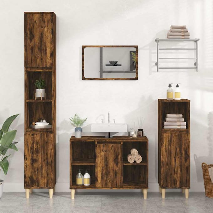 vidaXL - Wastafelkast - 80x33x60 - cm - bewerkt - hout - gerookt - eikenkleurig