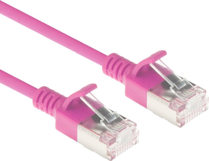 ACT Roze 10 meter LSZH U/FTP CAT6A datacenter slimline patchkabel snagless met RJ45 connectoren