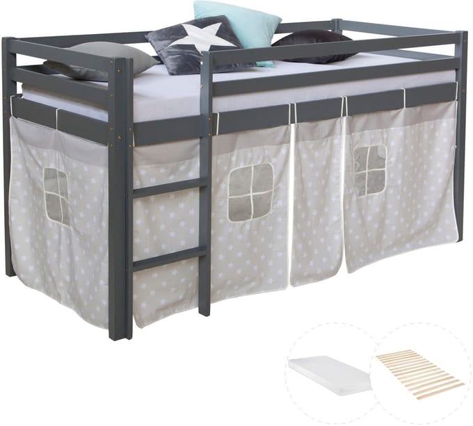 Homestyle4u Hoogslaper - 90x200 cm - Grijs - met matras