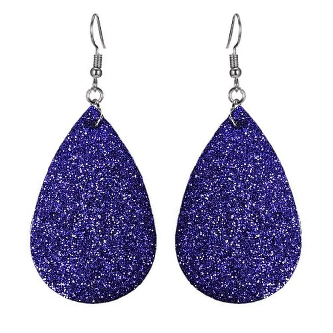 Fako Bijoux® - Oorbellen - Druppel - Glitter - Kunstleer - Donkerblauw