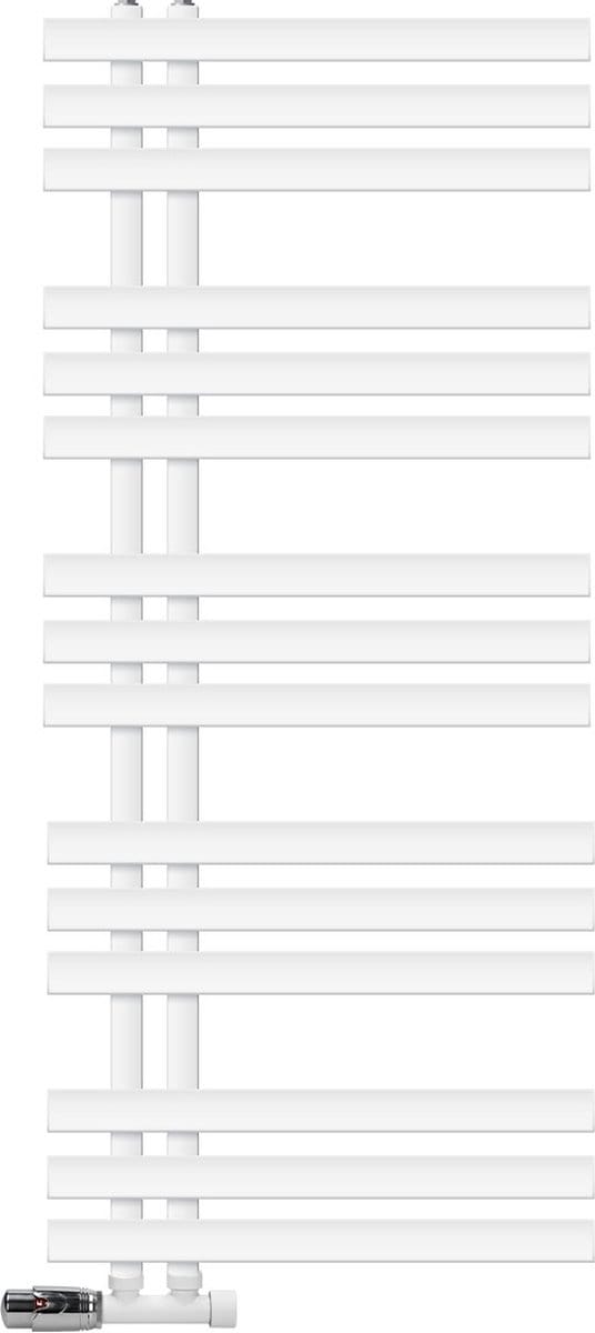 Badkamer radiator middenaansluiting 500x1200 mm wit met muuraansluitset LuxeBath