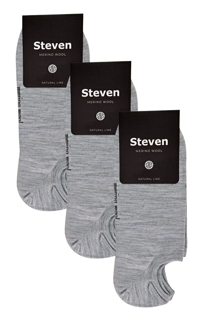 Steven - 3 Paar Heren Merino Wol Onzichtbare Sokken | Ademende Lichte Sokken - Lichtgrijs