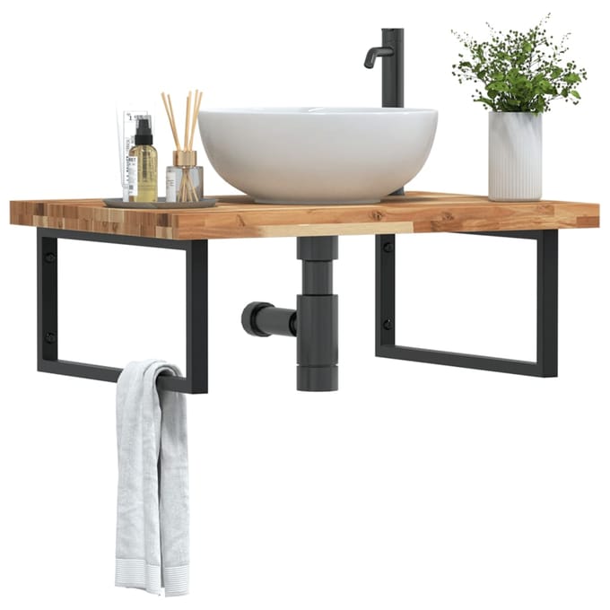 vidaXL - Badkamer - wandschap - staal - en - massief - acaciahout