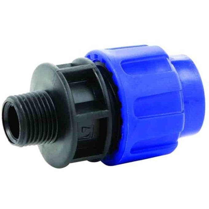 PE koppeling 20mm, 1/2 inch buitendraad, Polyethyleen Compressiekoppeling