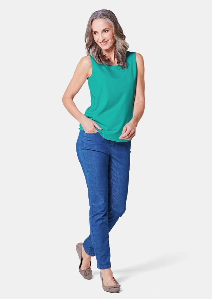 Verzorgd topje dat mooi in model blijft - türkis - Gr. 40 van Goldner Fashion