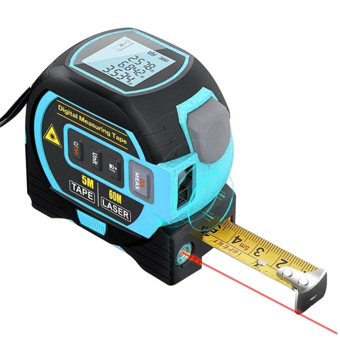 Télémètre Laser 3 en 1, règle à ruban de 5m, écran LCD avec rétro-éclairage, construction de compteur de Distance 60m bleu