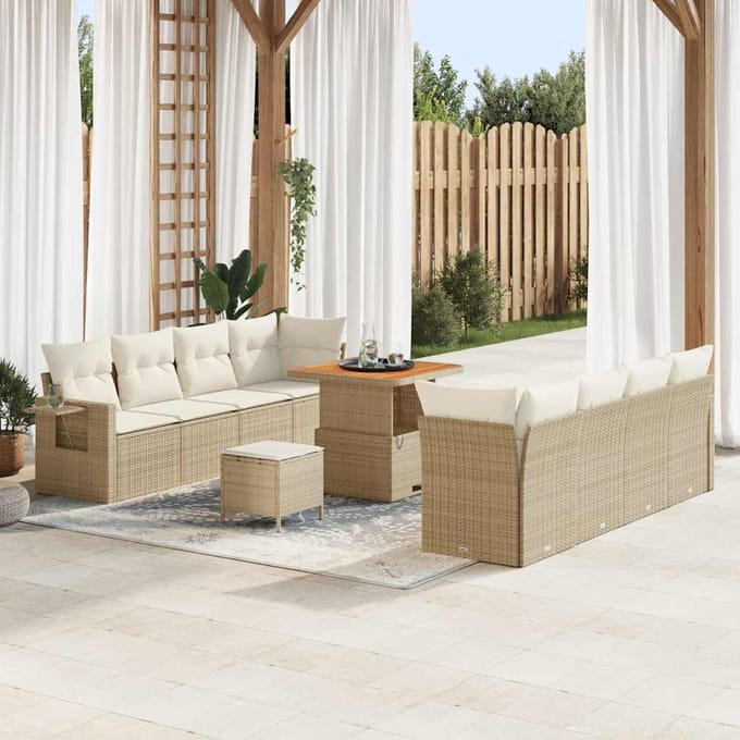 vidaXL - Tuinbank - Set - Beige - en - Crème - poly - rattan