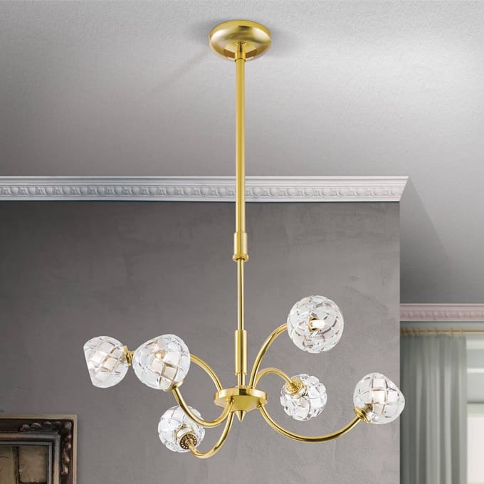 ORION Loodkristal-hanglamp Maderno, goud, 51cm
