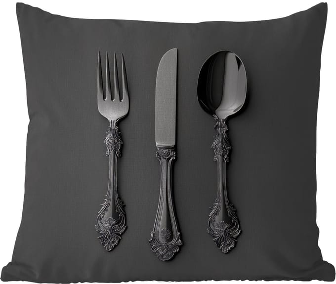 Buitenkussen - Bestek - Zwart - 45x45 cm - Weerbestendig