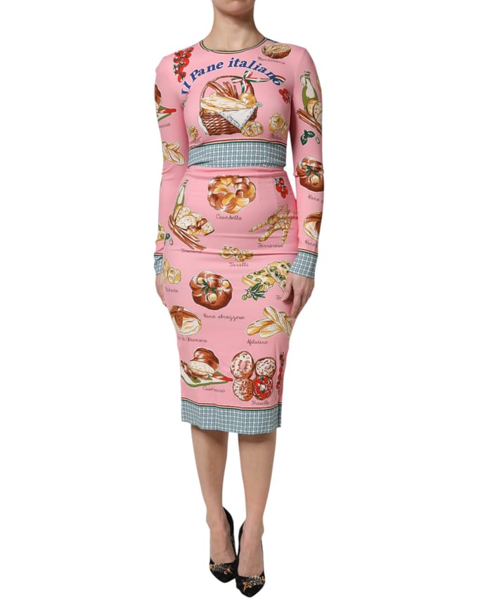 Italiaans Brood Print Midi Jurk