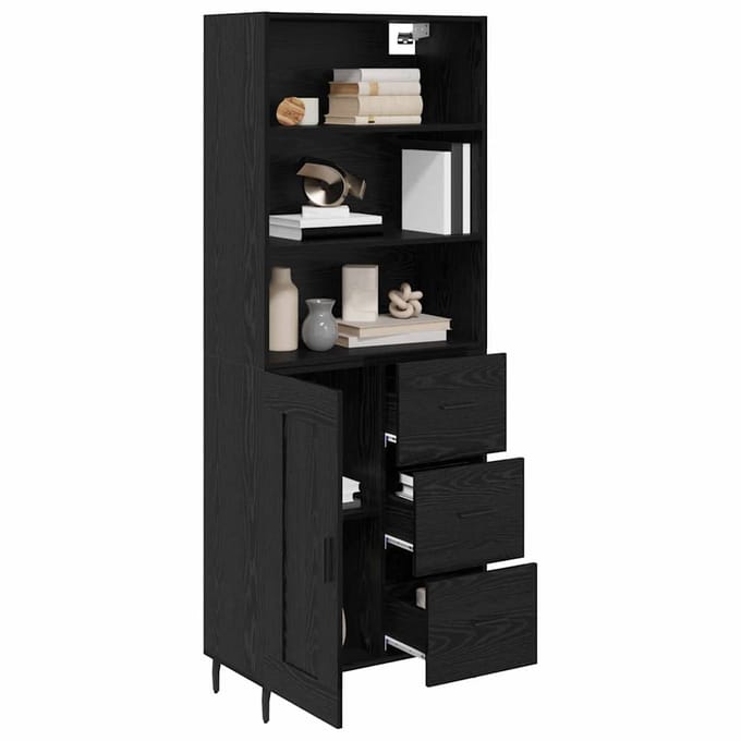 vidaXL - Highboard - 2 - st - Zwart - Eiken - 69,5 - x - 34 - x - 180 - cm - Bewerkt - hout
