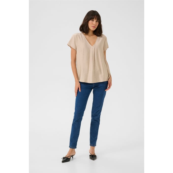 Blouse met korte mouwen Regular fit Feather Grey CC beige