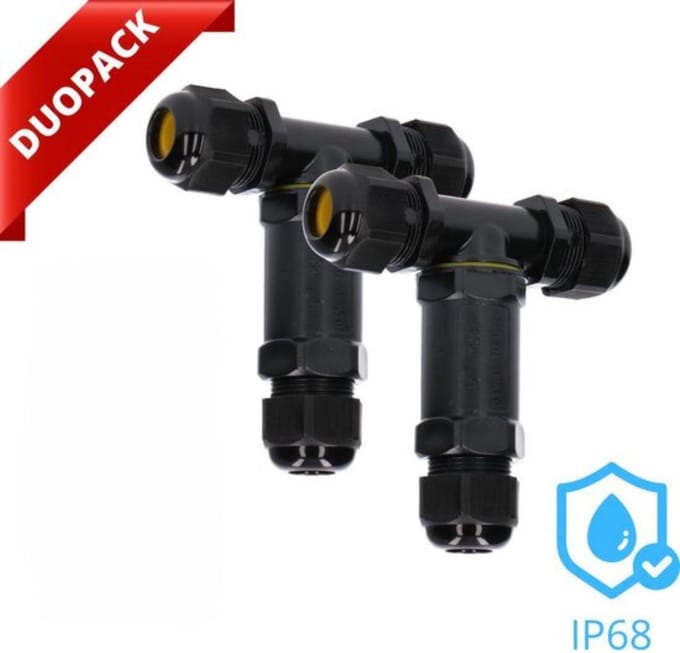 Duo-pack Proventa T-connector - Waterdichte kabeldoos - Lasdoos met wartel - IP68