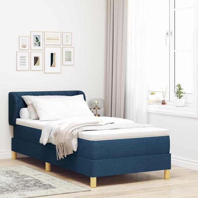 vidaXL - Boxspring - bed - met - hoofdeinde - Blauw - 100 - x - 200 - cm - Stof
