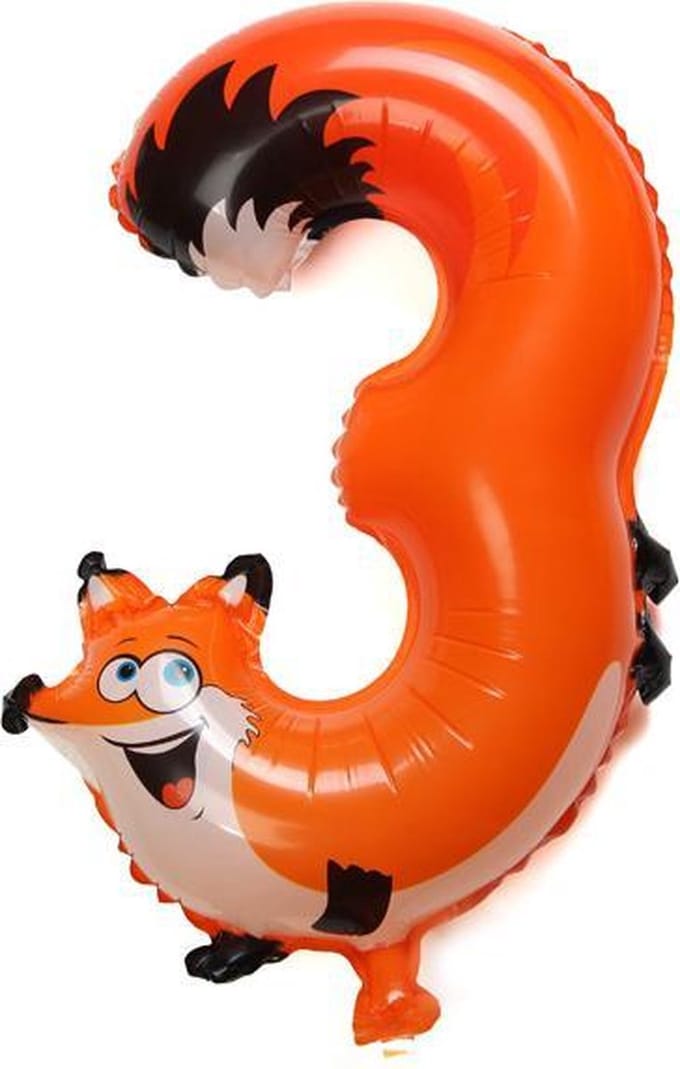 Ballon cijfer 3 dieren 41cm