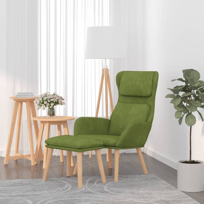 vidaXL - Relaxstoel - met - voetenbank - fluweel - lichtgroen