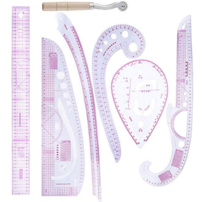 7-delige Curve Liniaal Set Hoge Transparantie Nauwkeurige Schaal Flexibiliteit Naa Liniaal Set voor Kleding white