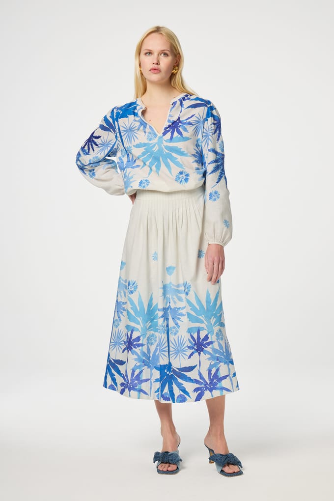 Fabienne Chapot Loua Skirt Warm White/bright Bl Maat: 36 | Midi Rokken Outlet | Dames | Wit