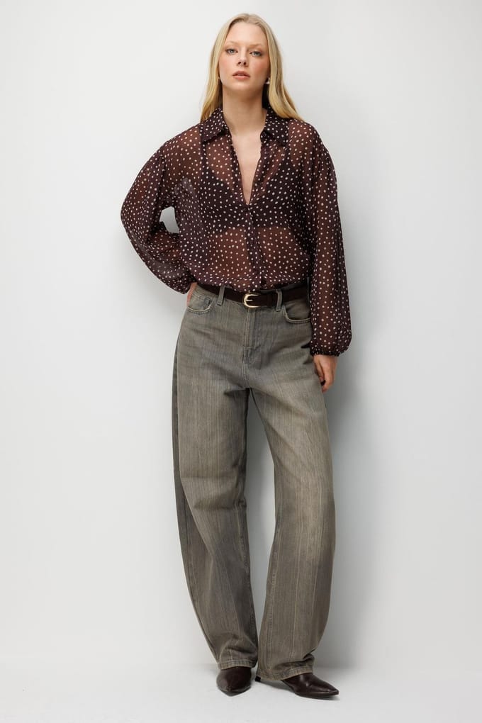 Gestipte Chiffon Knopshirt