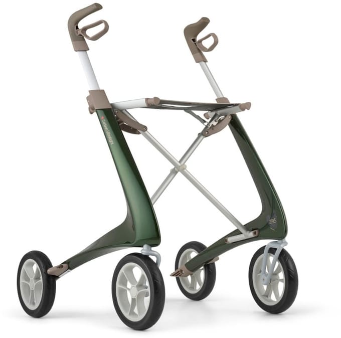 Rollator Acre Carbon Ultralight M, donkergroen, met kleine organizer bag